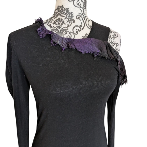 Wool Dress Women Small Witchy Whimsigoth Shabby Fairy French Cold Shoulder Black - Picture 6 of 11